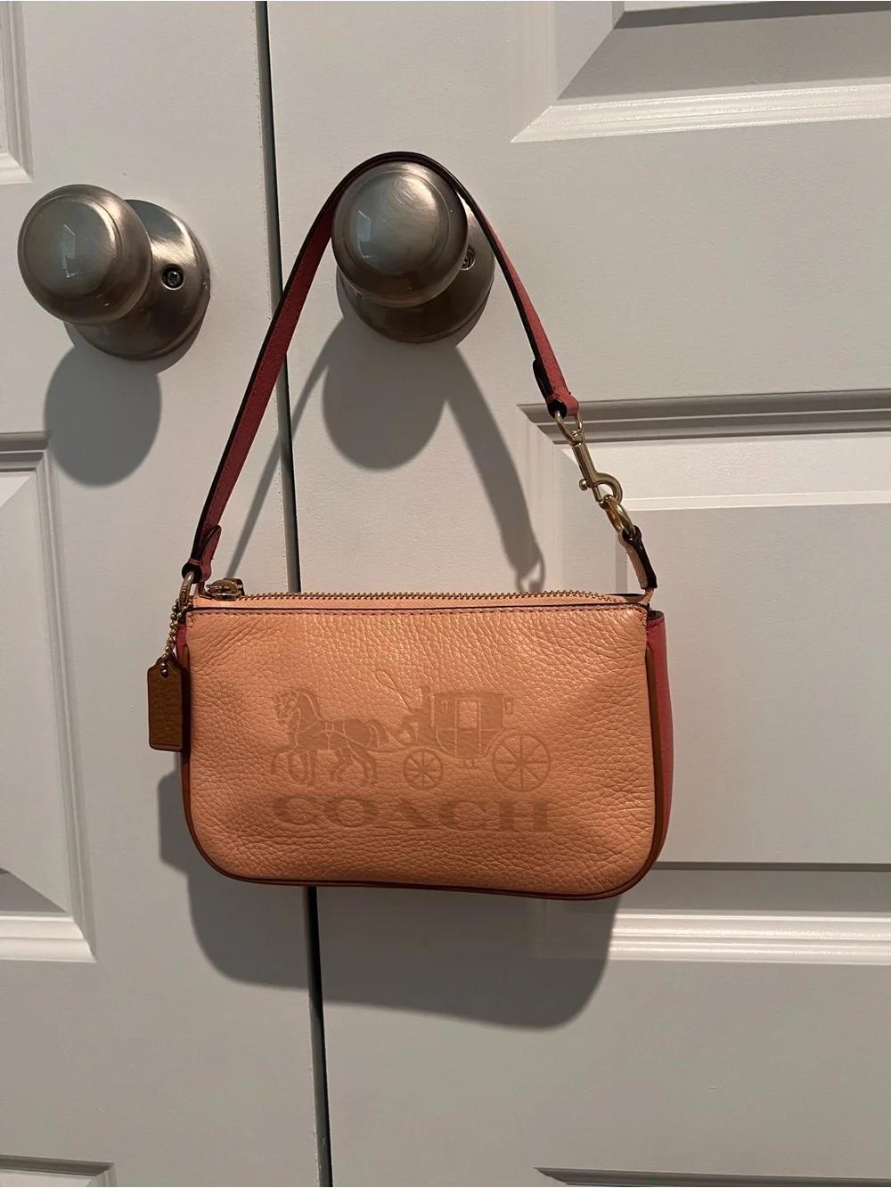 Coach Pink Pebbled Leather Mini Shoulder Bag with Embossed Logo